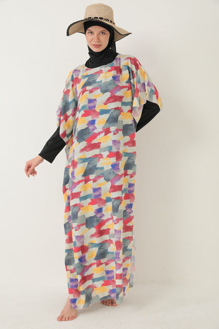 Tesettür Patterned Pareo over Swimsuit - MALLTURK