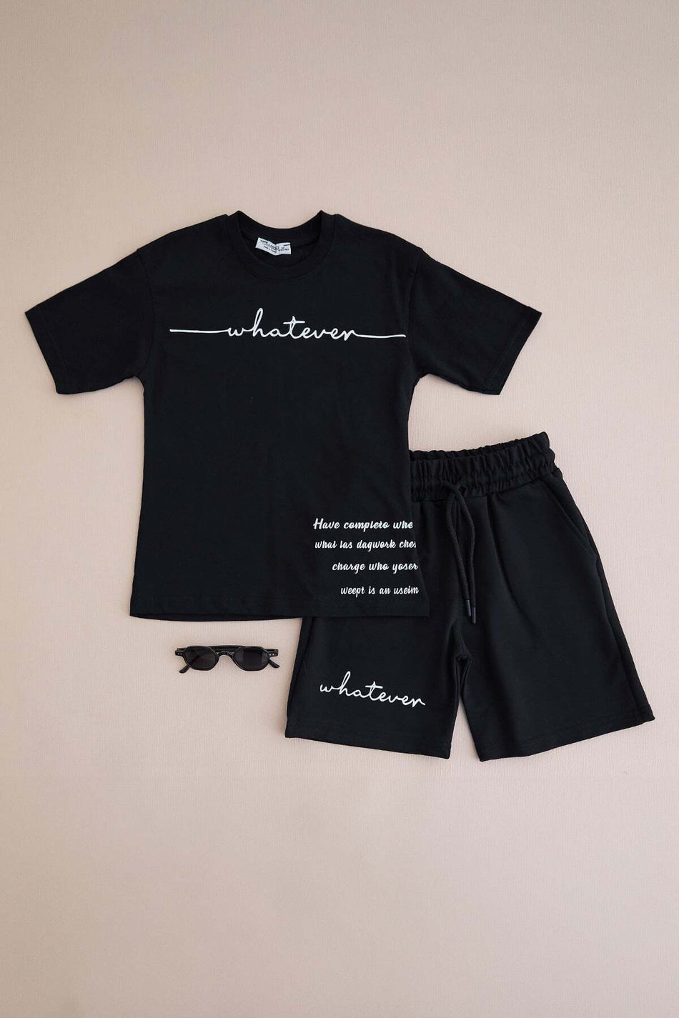 Text Printed Crew Neck Boys' 2-Piece Set - MALLTURK