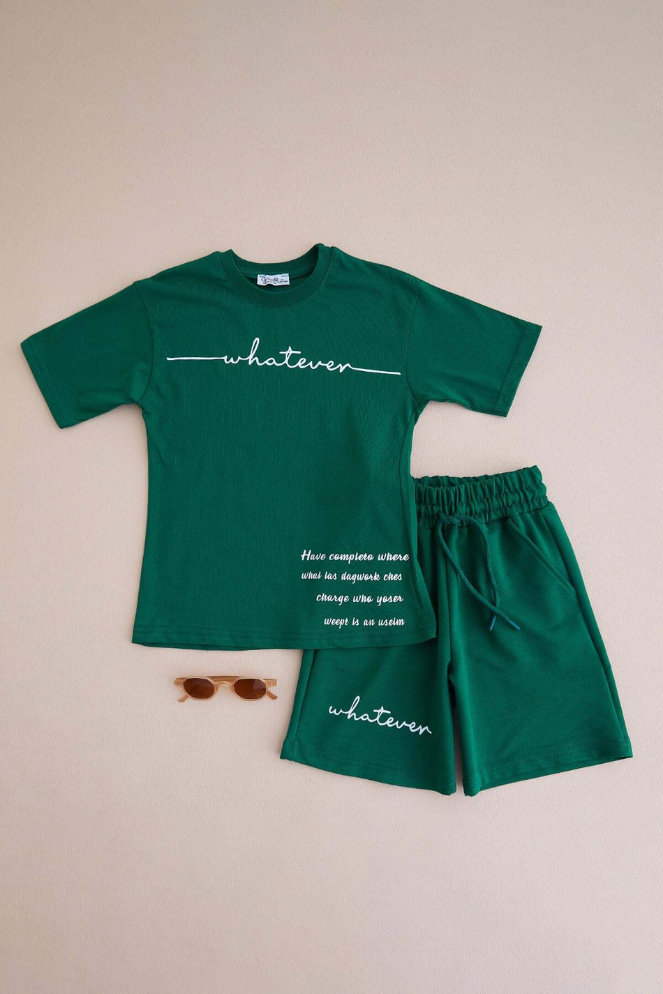 Text Printed Crew Neck Boys' 2-Piece Set - MALLTURK