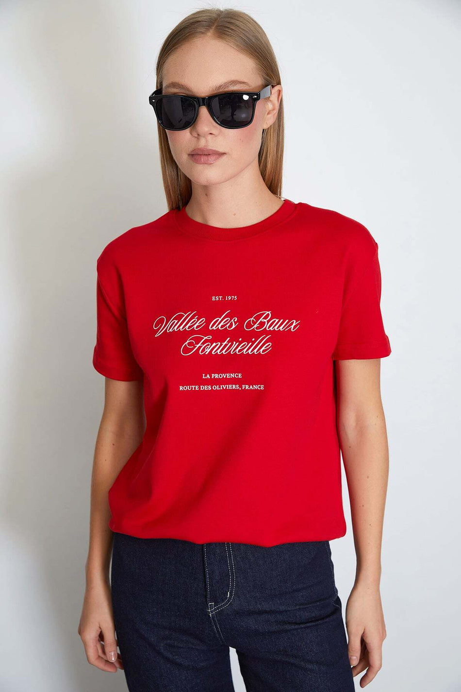 Text Printed Crew Neck T-Shirt - MALLTURK