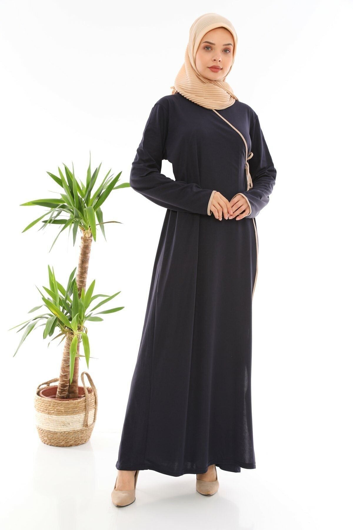 Tied Prayer Dress Navy Blue - MALLTURK