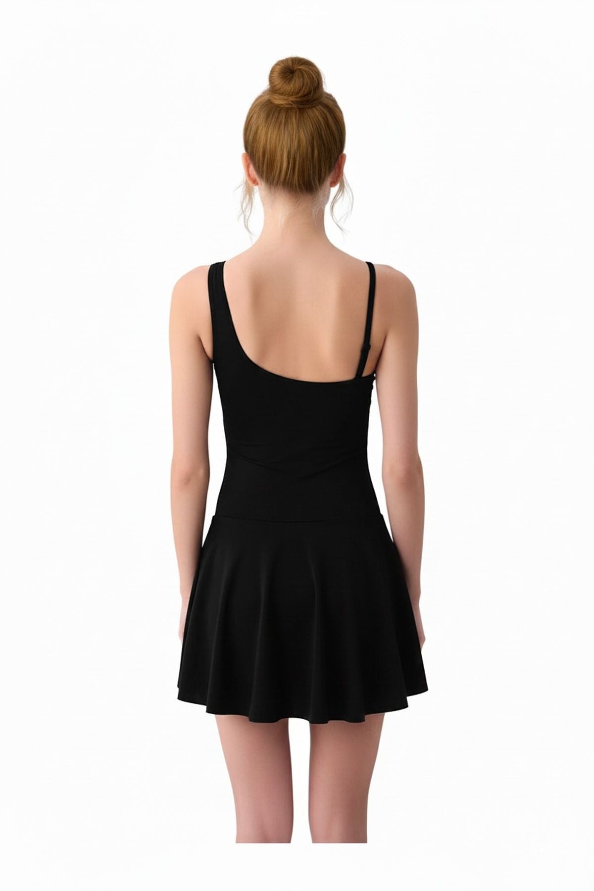Tulle Detailed One Shoulder Strap United Shorts Dress Swimsuit - MALLTURK