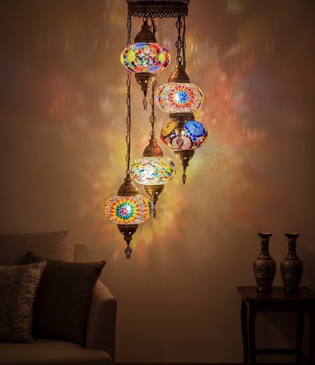 Turkish Mosaic Chandelier – 5 Globe - MALLTURK