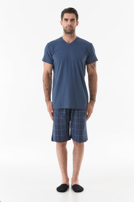 V-Neck Plaid Pajama Set - MALLTURK