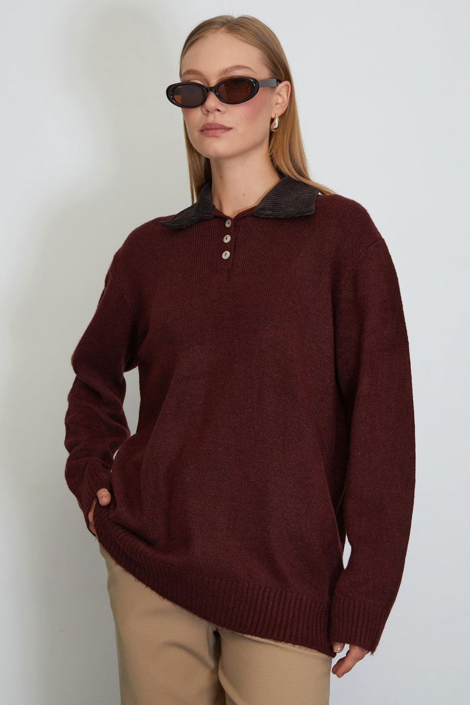 Velvet Polo Collar Knit Sweater - MALLTURK