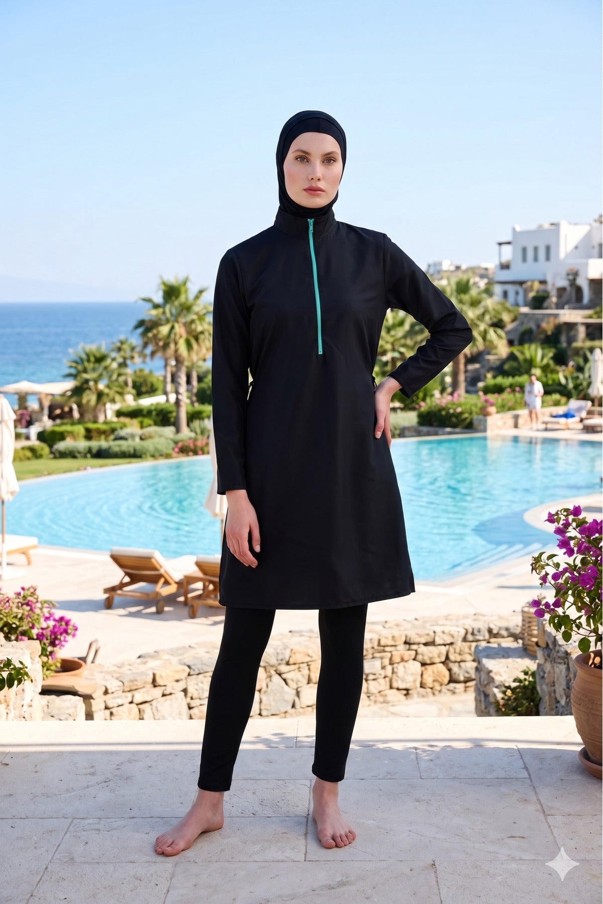 Water Repellent Parachute Full Covered Double Bonnet Hijab Swimsuit Set of 4 - MALLTURK
