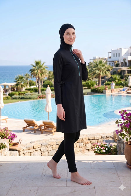 Water Repellent Parachute Full Covered Double Bonnet Hijab Swimsuit Set of 4 - MALLTURK