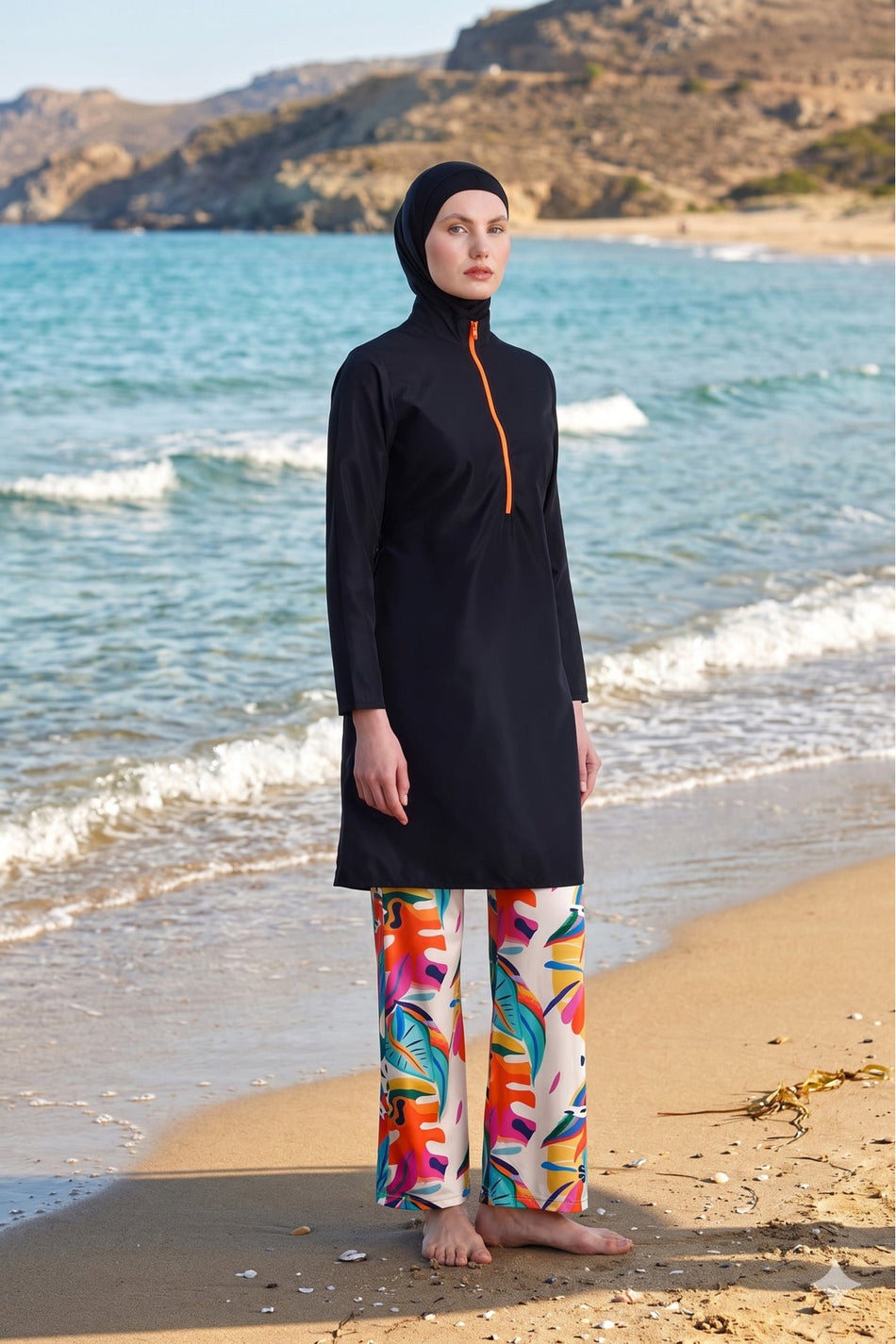 Water Repellent Parachute Full Covered Double Bonnet Hijab Swimsuit Set of 4 - MALLTURK