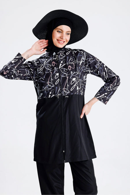 Water Repellent Parachute Hijab Swimsuit Straw Hat Not Included Black Written - MALLTURK
