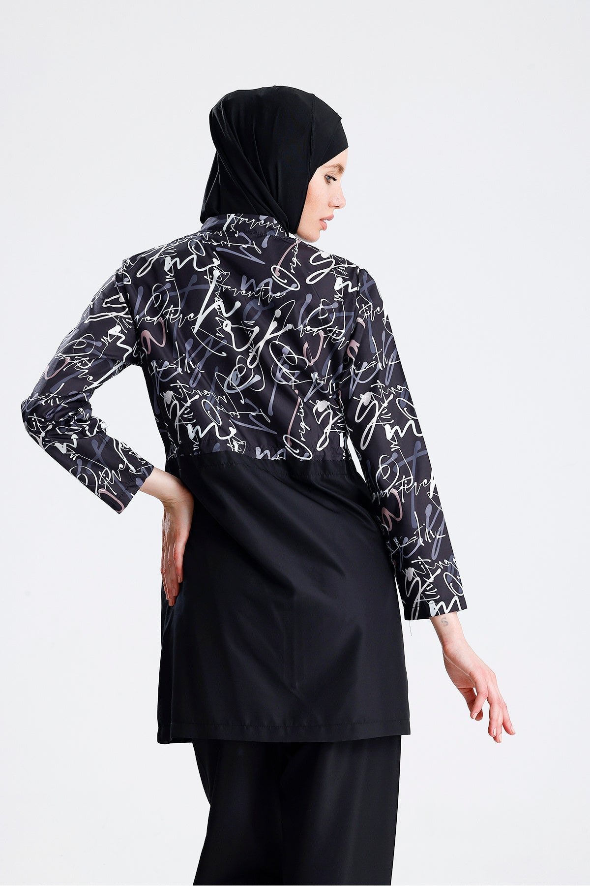 Water Repellent Parachute Hijab Swimsuit Straw Hat Not Included Black Written - MALLTURK