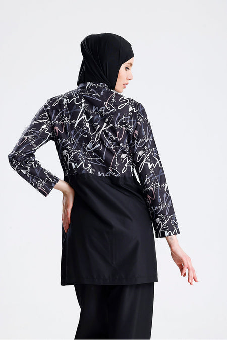 Water Repellent Parachute Hijab Swimsuit Straw Hat Not Included Black Written - MALLTURK