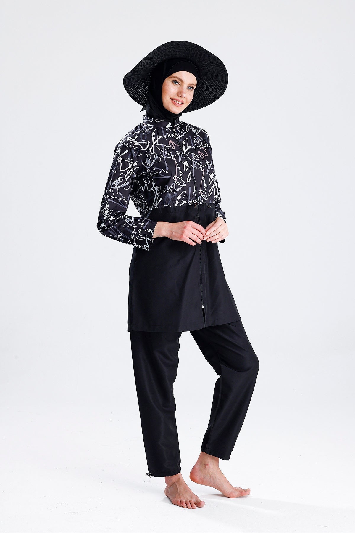 Water Repellent Parachute Hijab Swimsuit Straw Hat Not Included Black Written - MALLTURK
