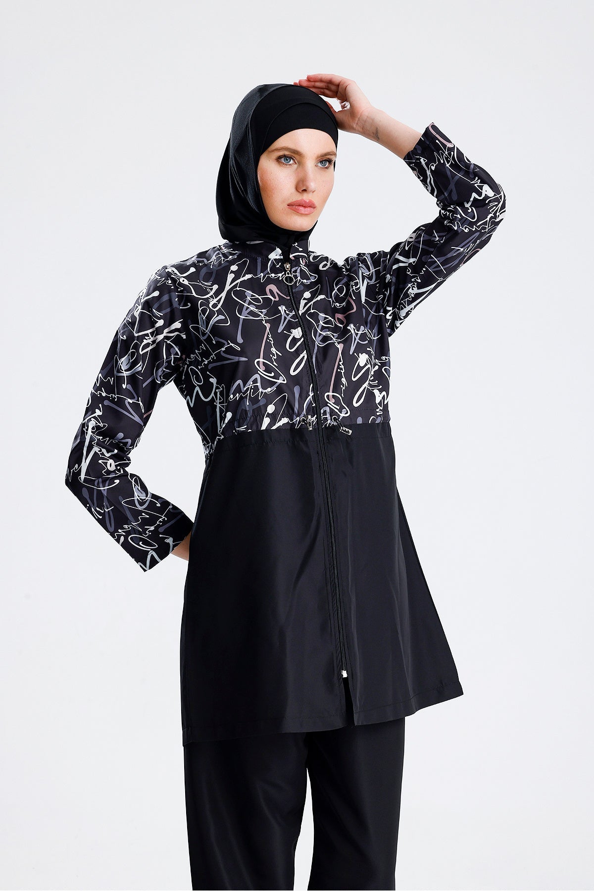 Water Repellent Parachute Hijab Swimsuit Straw Hat Not Included Black Written - MALLTURK