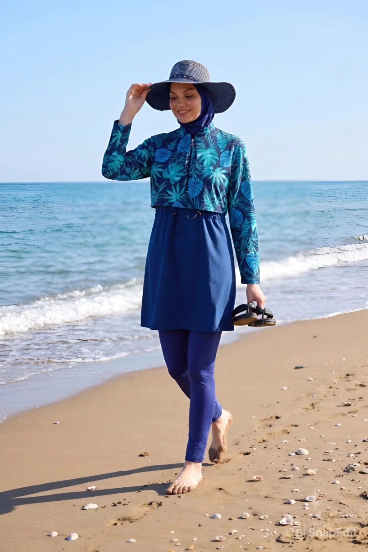 Water Repellent Parachute Hijab Swimsuit with Leggings and Double Boning - MALLTURK