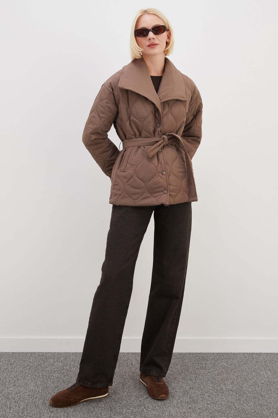 Waterway Patterned Belted Quilted Coat - MALLTURK