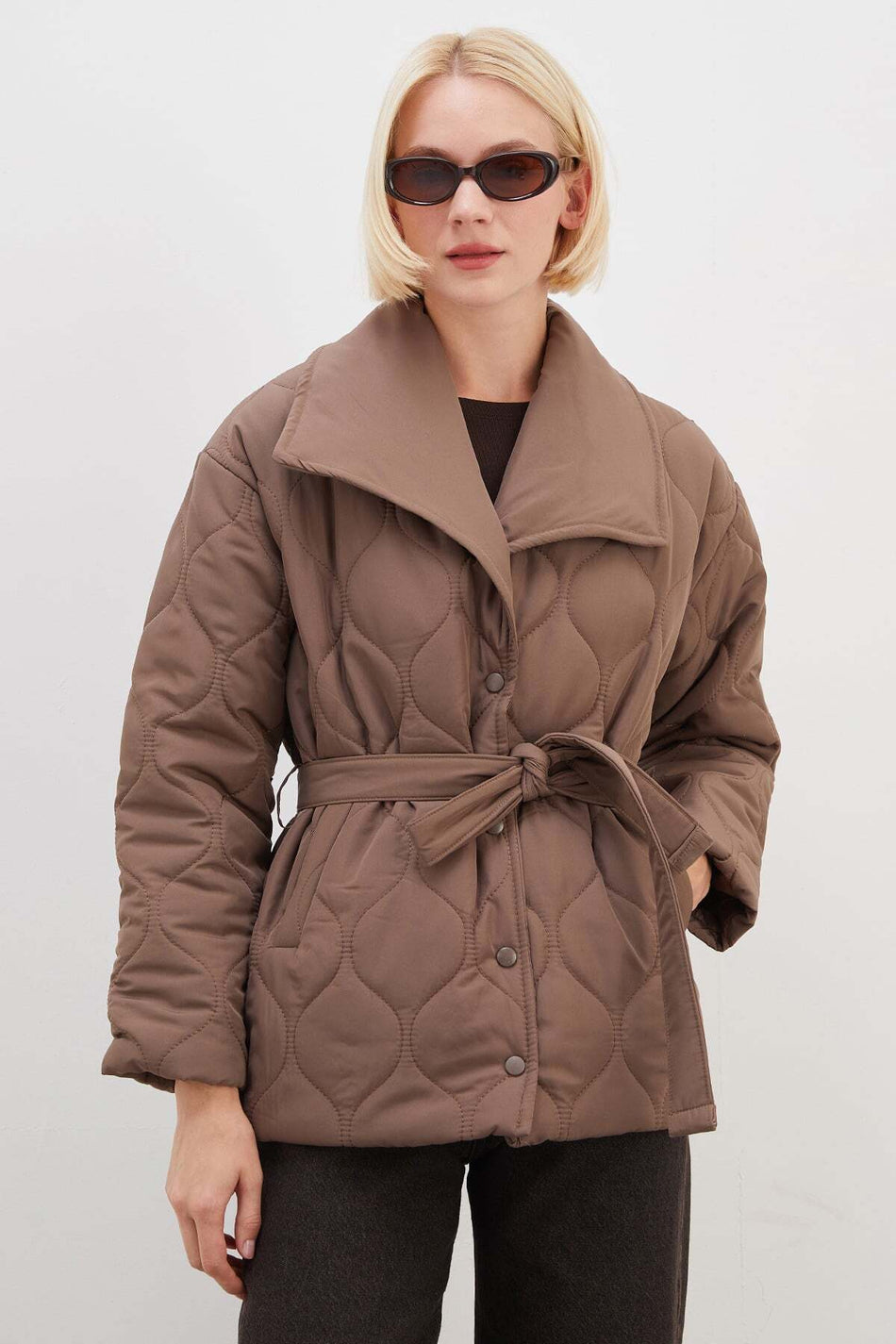 Waterway Patterned Belted Quilted Coat - MALLTURK