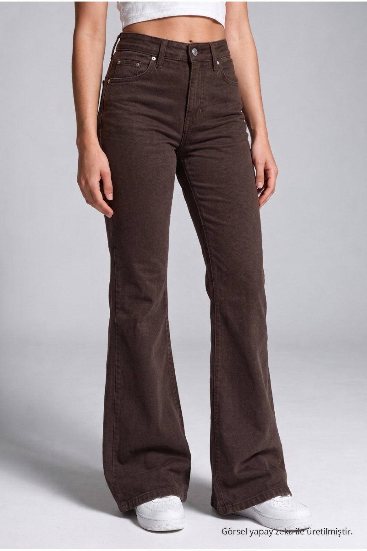 Wide-leg Lycra/Stretch Jeans, Brown - MALLTURK