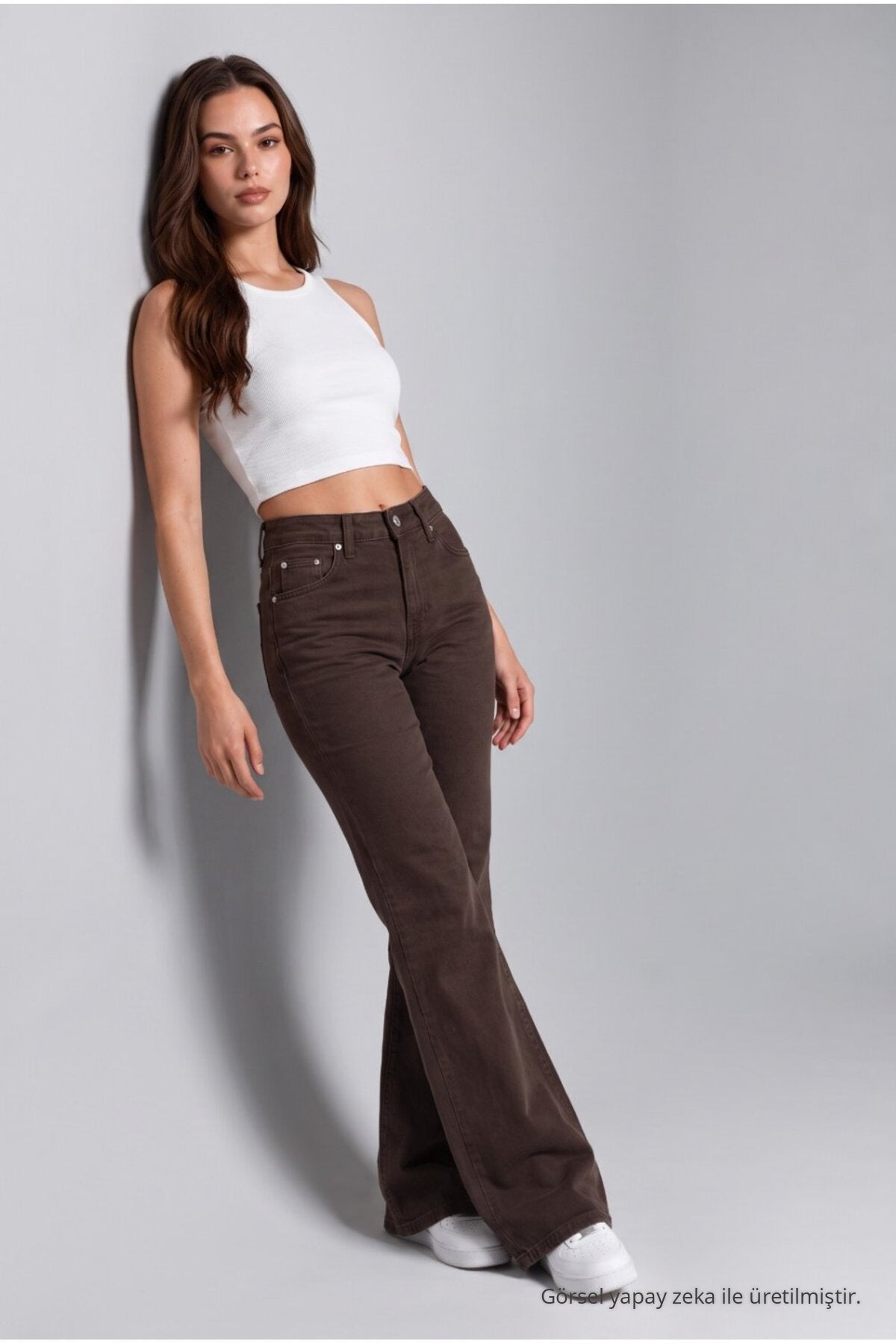 Wide-leg Lycra/Stretch Jeans, Brown - MALLTURK