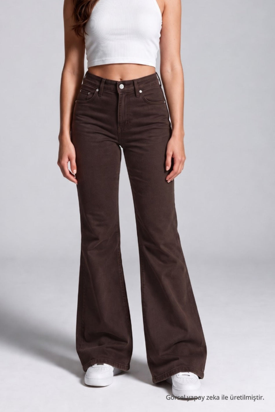 Wide-leg Lycra/Stretch Jeans, Brown - MALLTURK