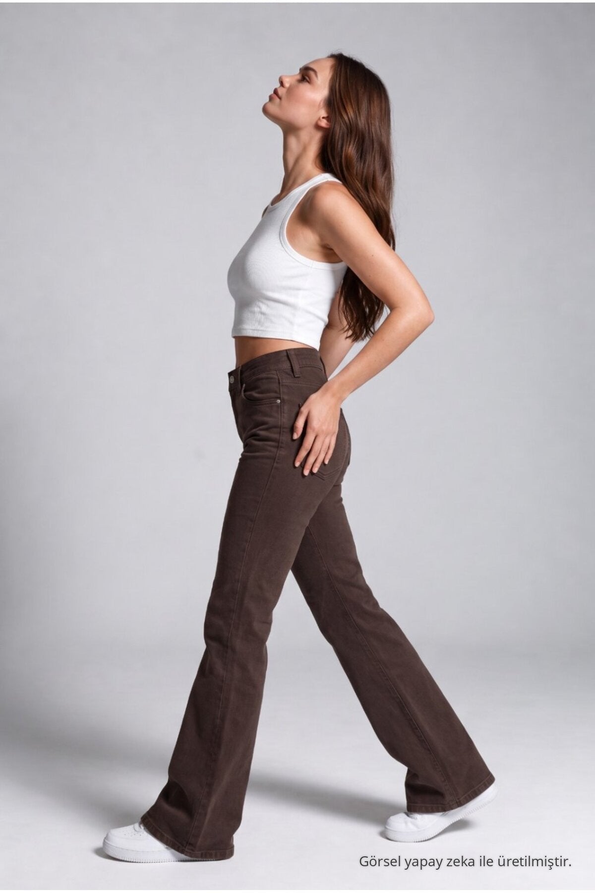 Wide-leg Lycra/Stretch Jeans, Brown - MALLTURK