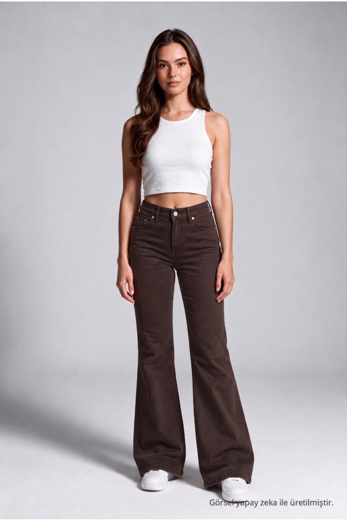 Wide-leg Lycra/Stretch Jeans, Brown - MALLTURK