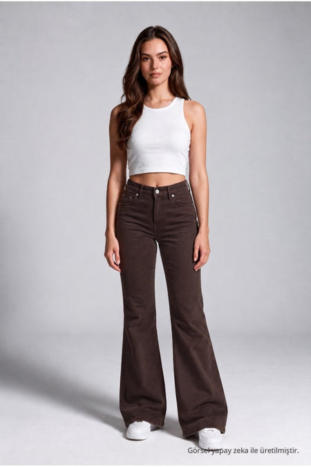 Wide-leg Lycra/Stretch Jeans, Brown - MALLTURK