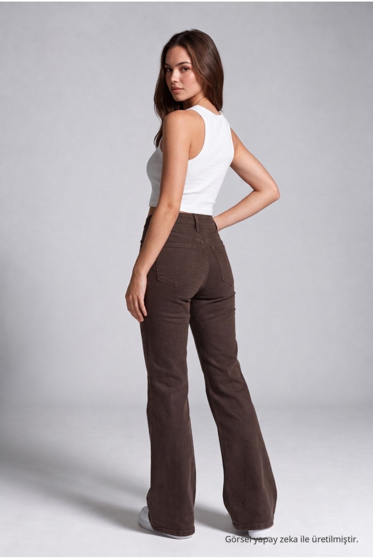 Wide-leg Lycra/Stretch Jeans, Brown - MALLTURK