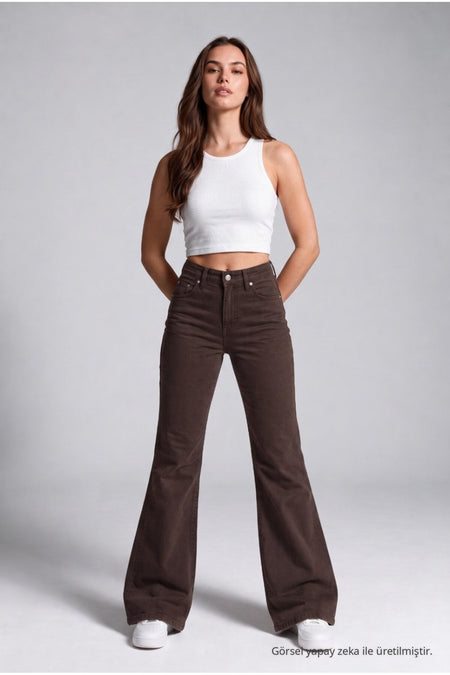 Wide-leg Lycra/Stretch Jeans, Brown - MALLTURK