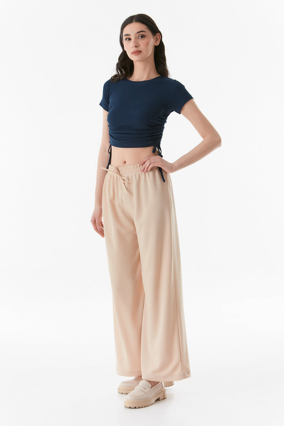 Wide Leg Trousers with Elastic Waist - MALLTURK