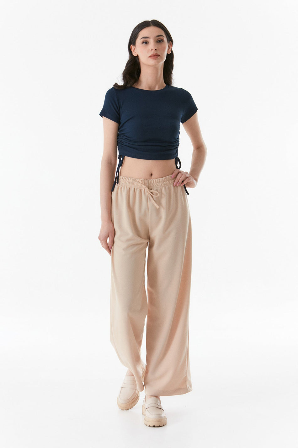 Wide Leg Trousers with Elastic Waist - MALLTURK