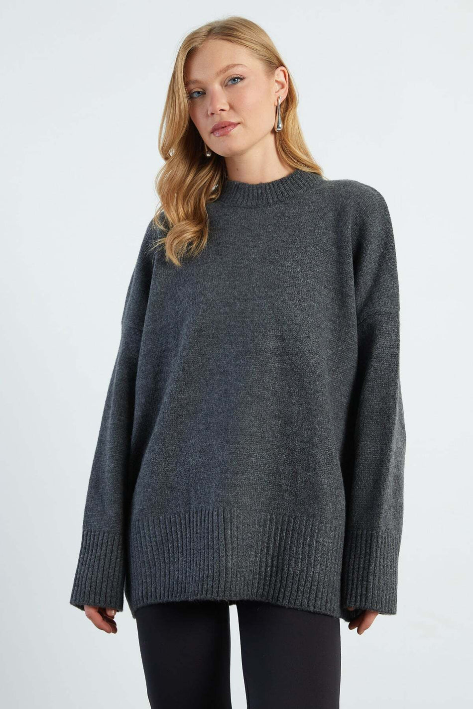 Wide Sleeve Crew Neck Casual Knit Sweater - MALLTURK