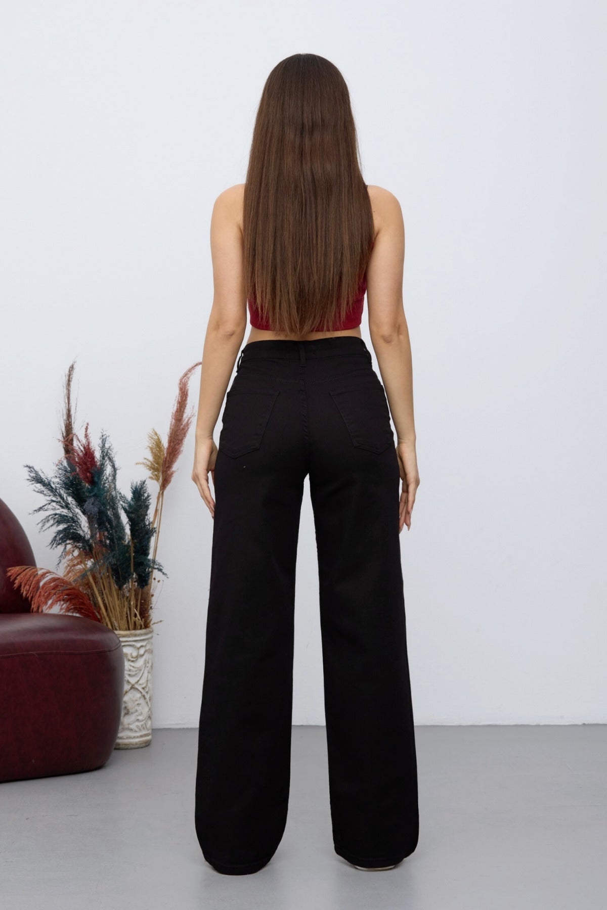 Women's 90's Stretchy Wide Leg Loose Palazzo Jeans Black - MALLTURK