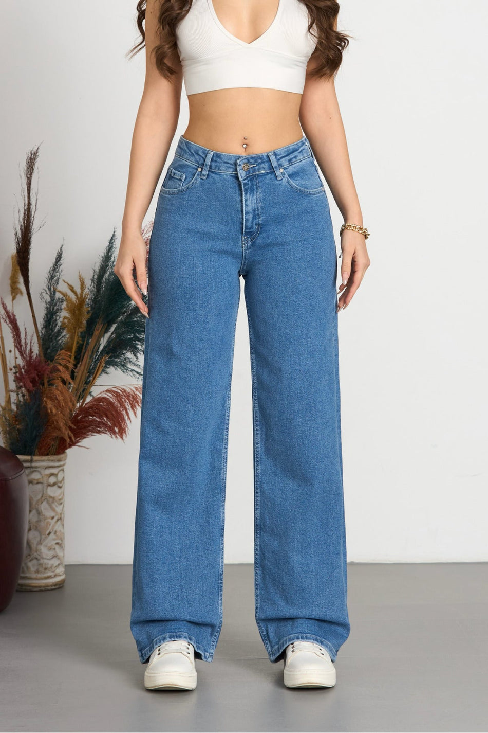 Women's 90's Stretchy Wide Leg Loose Palazzo Jeans Blue - MALLTURK