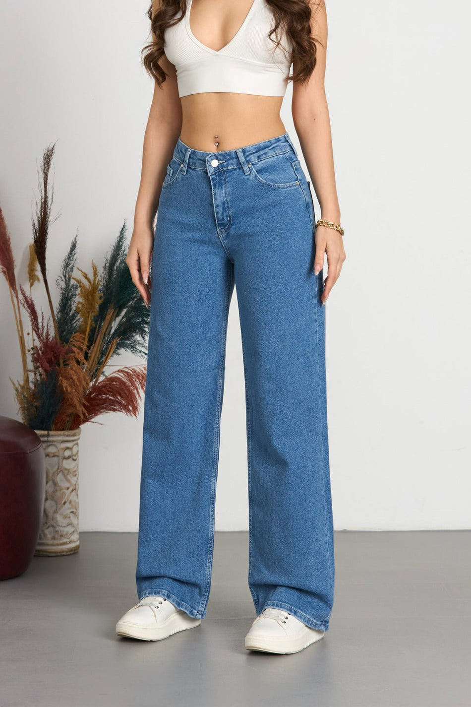 Women's 90's Stretchy Wide Leg Loose Palazzo Jeans Blue - MALLTURK