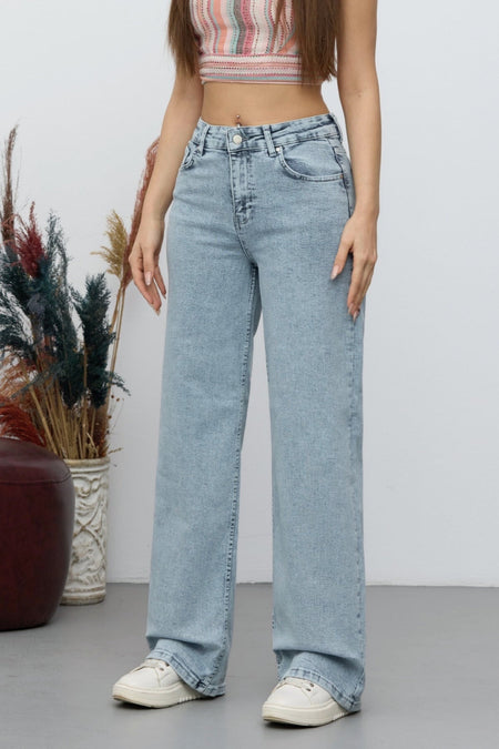 Women's 90's Stretchy Wide Leg Loose Palazzo Jeans Light Blue - MALLTURK