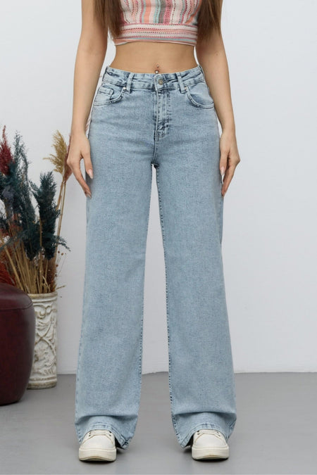 Women's 90's Stretchy Wide Leg Loose Palazzo Jeans Light Blue - MALLTURK