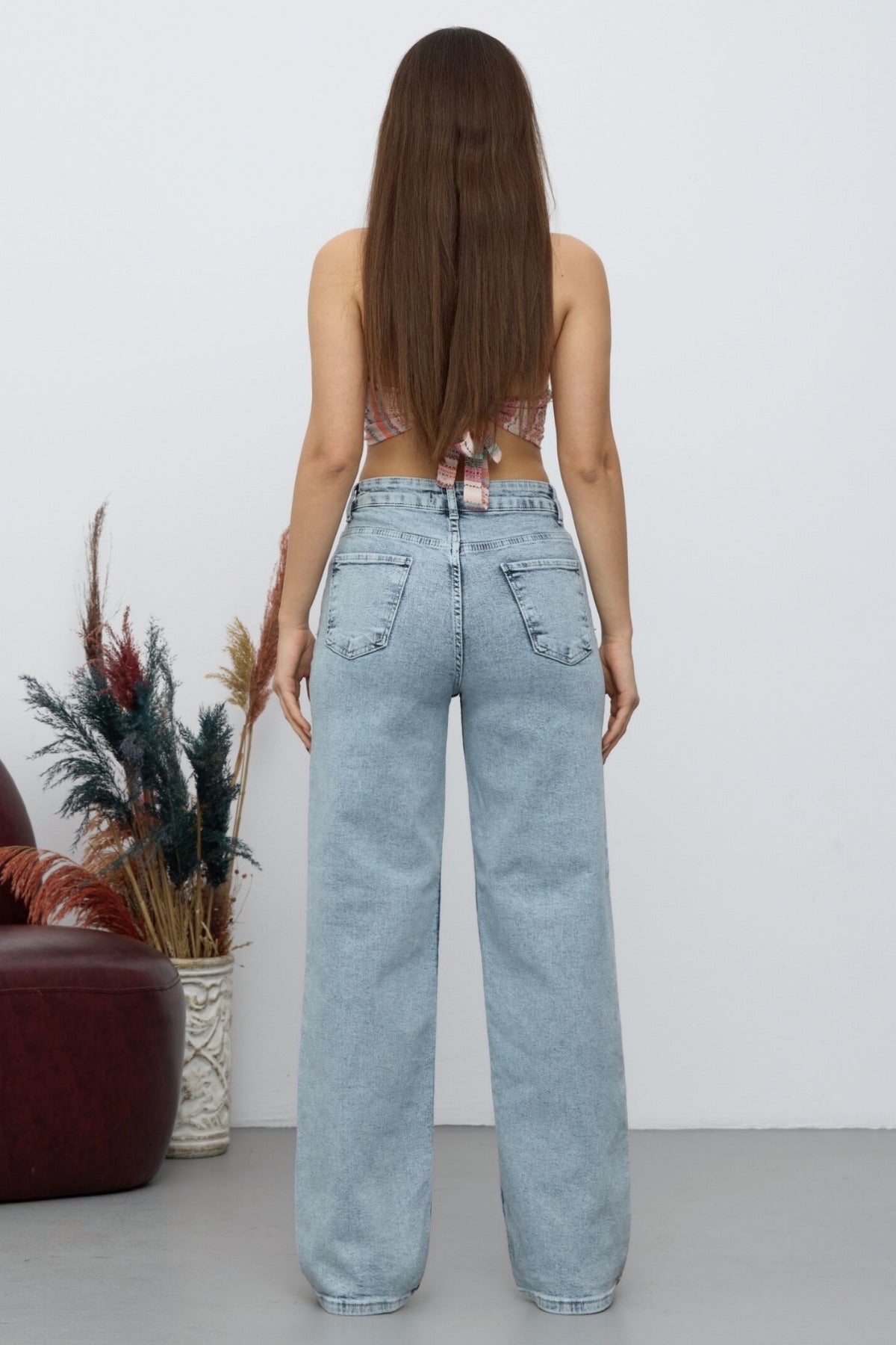 Women's 90's Stretchy Wide Leg Loose Palazzo Jeans Light Blue - MALLTURK