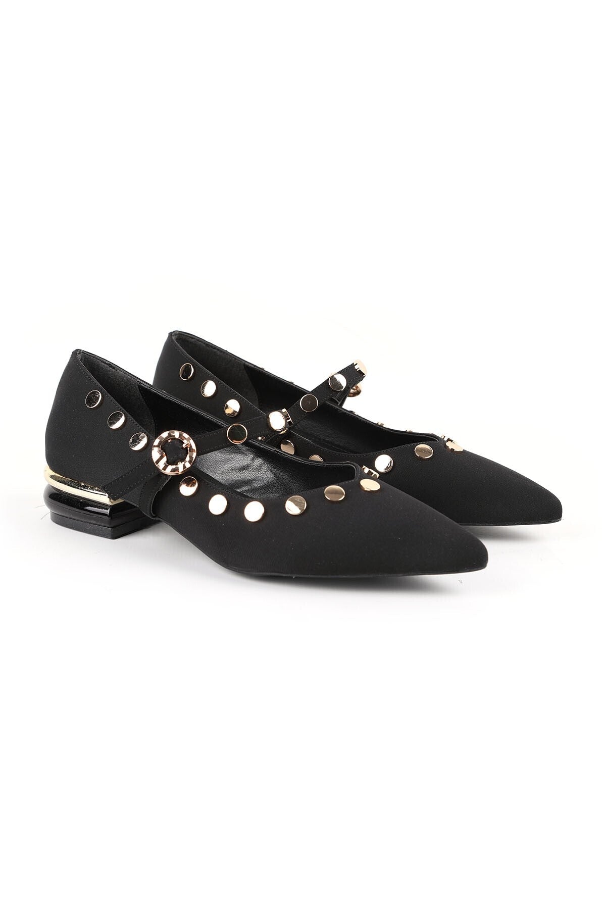 Women's Babet Black Nubuck Pointed Toe Metal Encapsulated Mary Jane Short Heeled Stylish Shoes L085.K1419 - MALLTURK