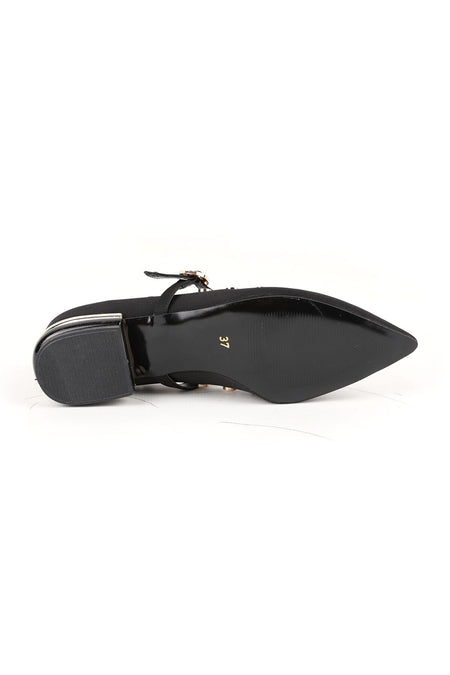 Women's Babet Black Nubuck Pointed Toe Metal Encapsulated Mary Jane Short Heeled Stylish Shoes L085.K1419 - MALLTURK