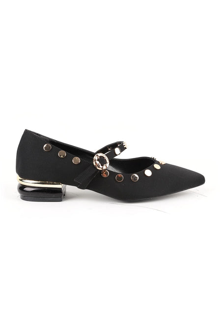 Women's Babet Black Nubuck Pointed Toe Metal Encapsulated Mary Jane Short Heeled Stylish Shoes L085.K1419 - MALLTURK