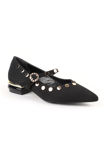 Women's Babet Black Nubuck Pointed Toe Metal Encapsulated Mary Jane Short Heeled Stylish Shoes L085.K1419 - MALLTURK