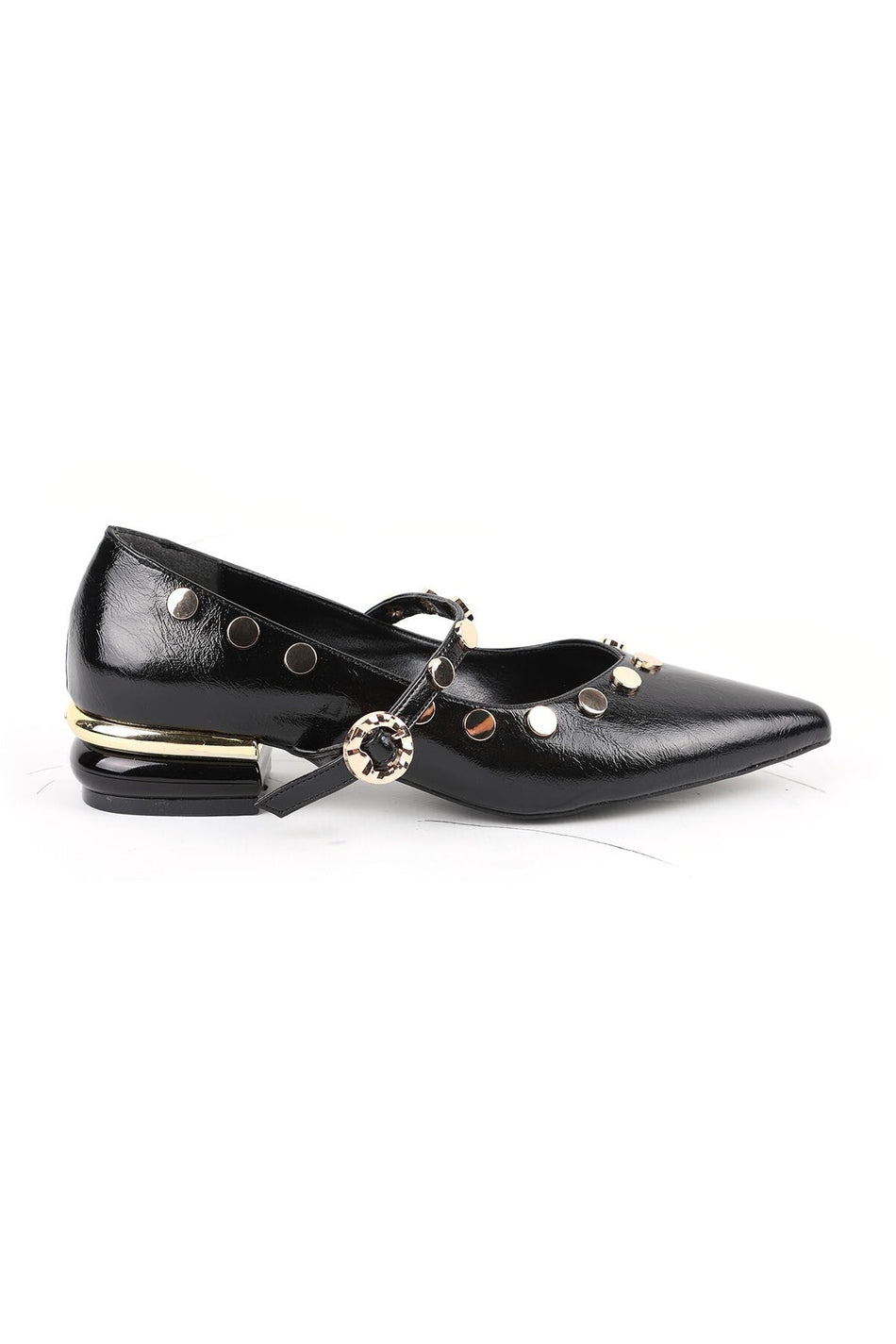 Women's Babet Black Shiny Patent Leather Pointed Toe Metal Encapsulated Mary Jane Short Heeled Stylish L085.K1419 - MALLTURK