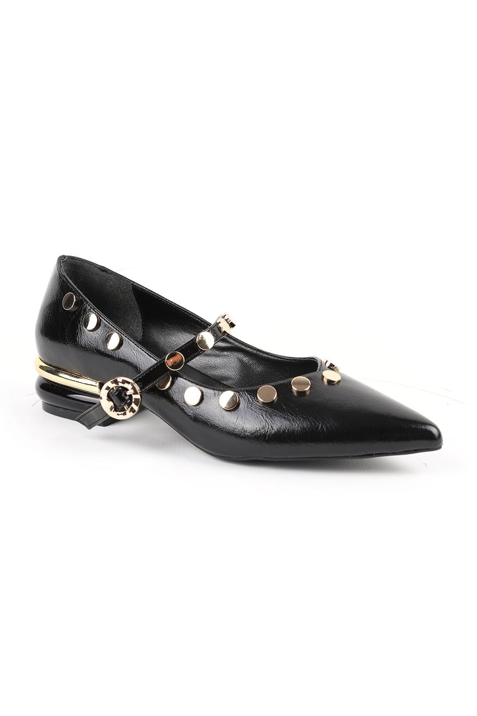 Women's Babet Black Shiny Patent Leather Pointed Toe Metal Encapsulated Mary Jane Short Heeled Stylish L085.K1419 - MALLTURK