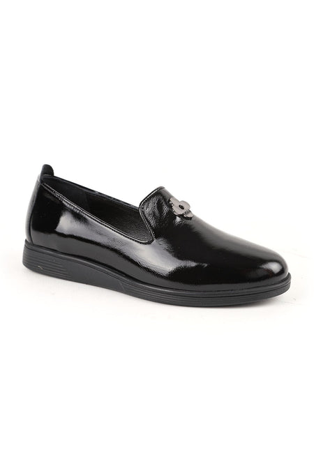 Women's Babet Mother Shoes Shiny Patent Leather Slip-On with Accessories L061.538 - MALLTURK