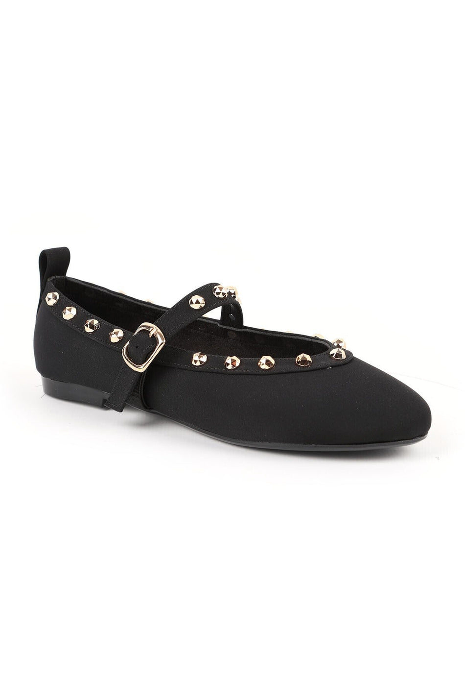 Women's Babet Nubuck Look Gold Studded Mary Jane Stylish Comfortable Tpu Sole L085.K1165 - MALLTURK