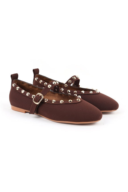 Women's Babet Nubuck Look Gold Studded Mary Jane Stylish Comfortable Tpu Sole L085.K1165 - MALLTURK