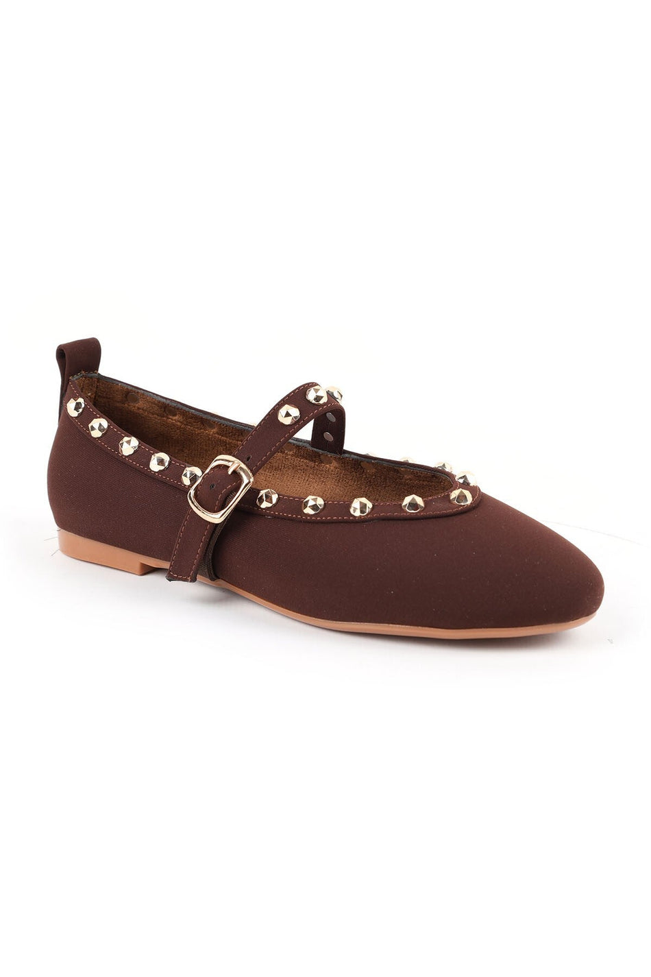 Women's Babet Nubuck Look Gold Studded Mary Jane Stylish Comfortable Tpu Sole L085.K1165 - MALLTURK