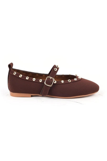 Women's Babet Nubuck Look Gold Studded Mary Jane Stylish Comfortable Tpu Sole L085.K1165 - MALLTURK