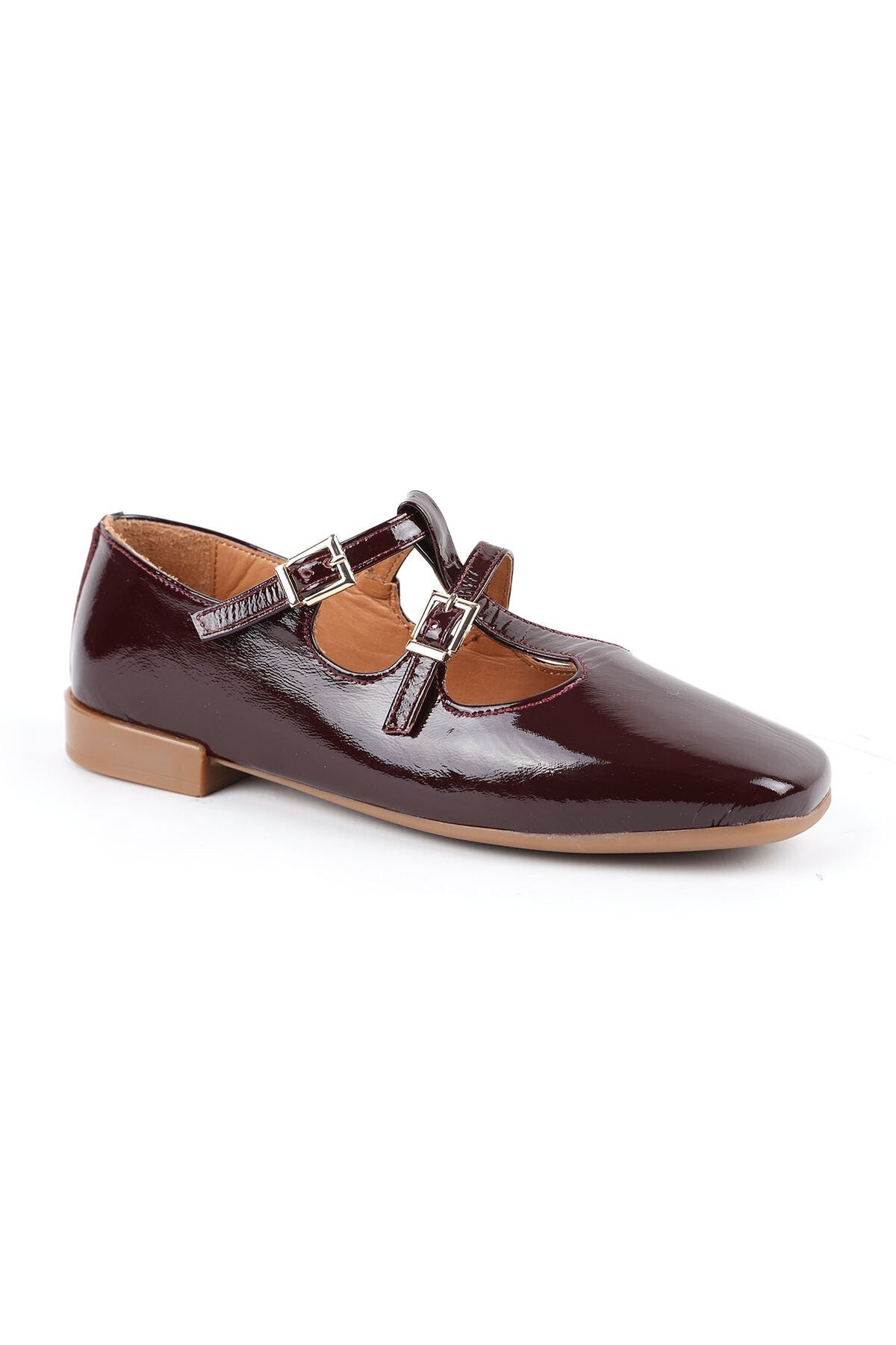 Women's Babet Shiny Patent Leather Double Buckle Mary Jane Stylish Comfortable Tpu Sole L081.25501 - MALLTURK