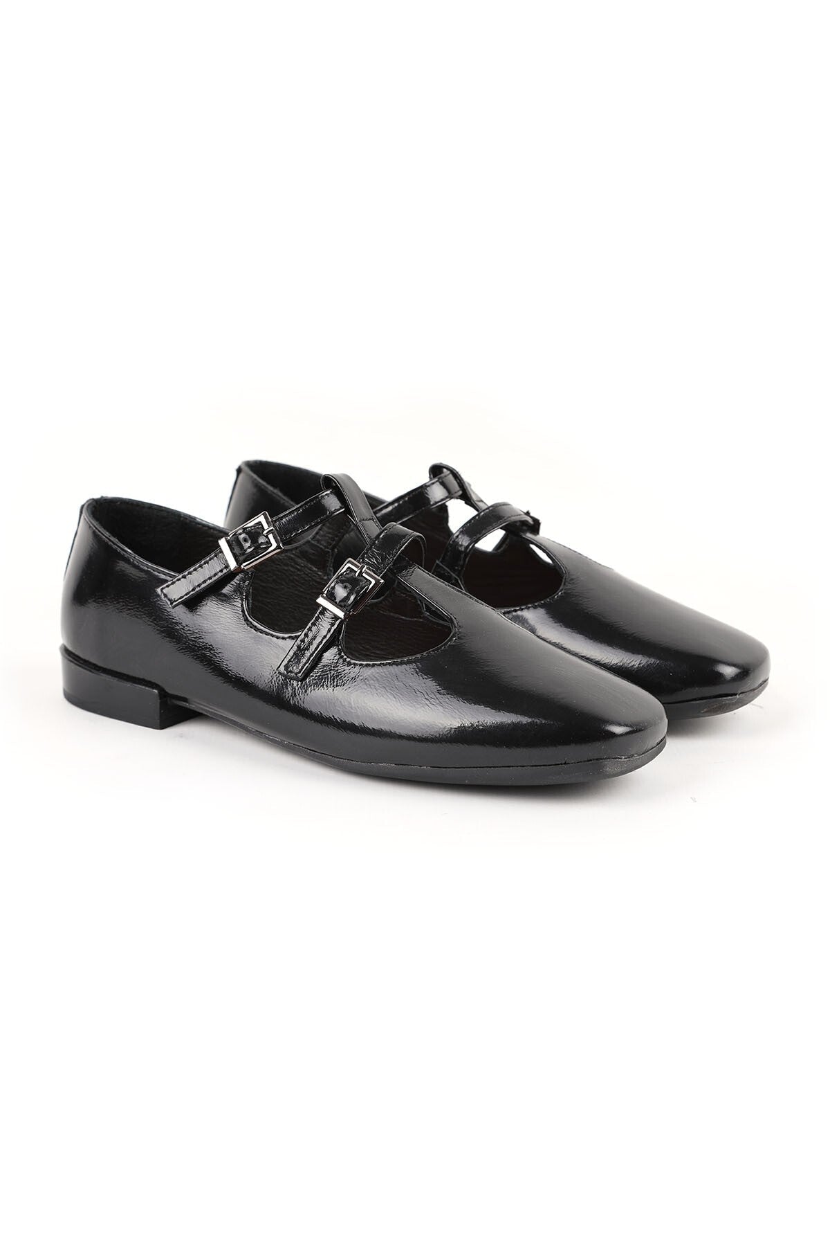 Women's Babet Shiny Patent Leather Double Buckle Mary Jane Stylish Comfortable Tpu Sole L081.25501 - MALLTURK